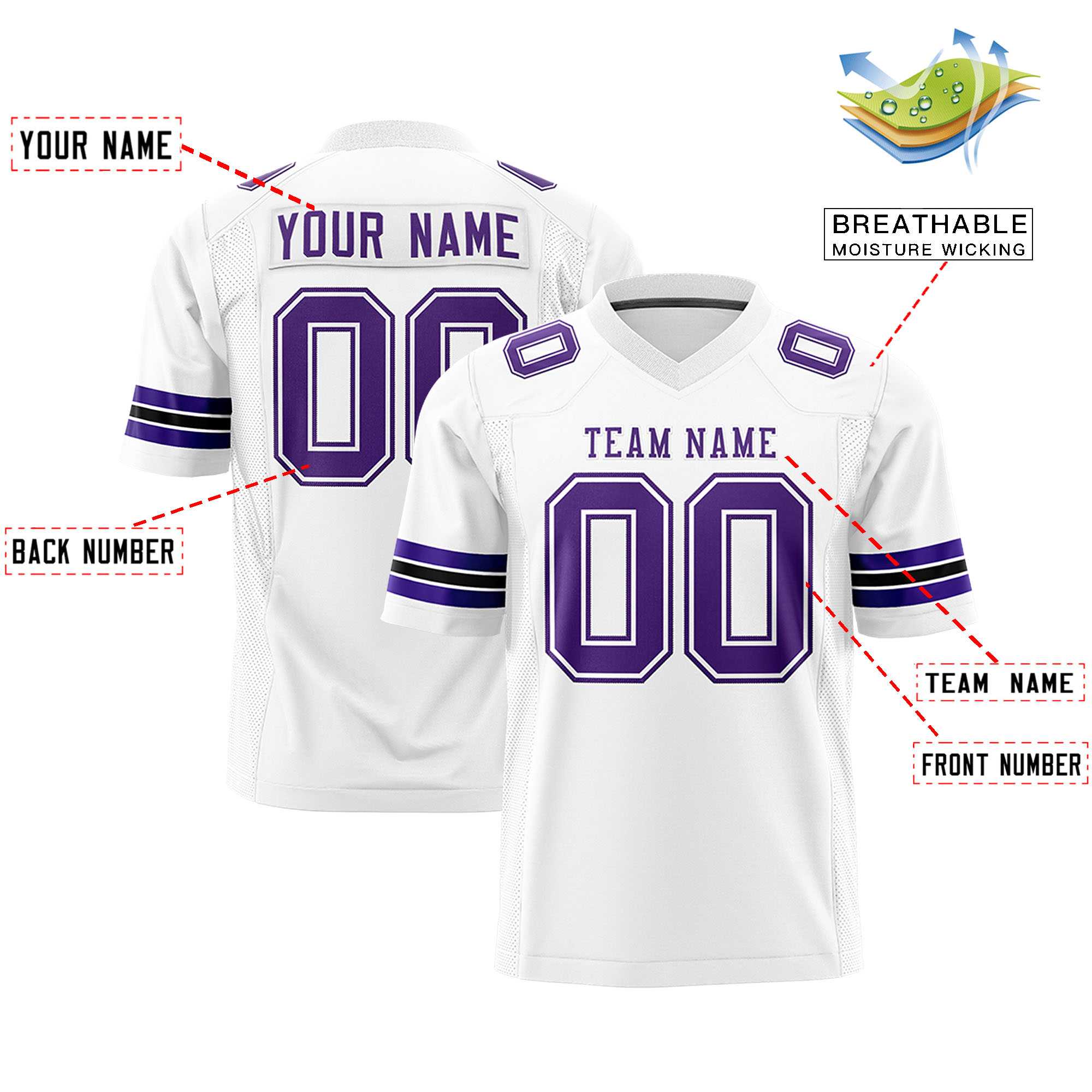 Custom White Purple Personalized Classic Authentic Football Jersey