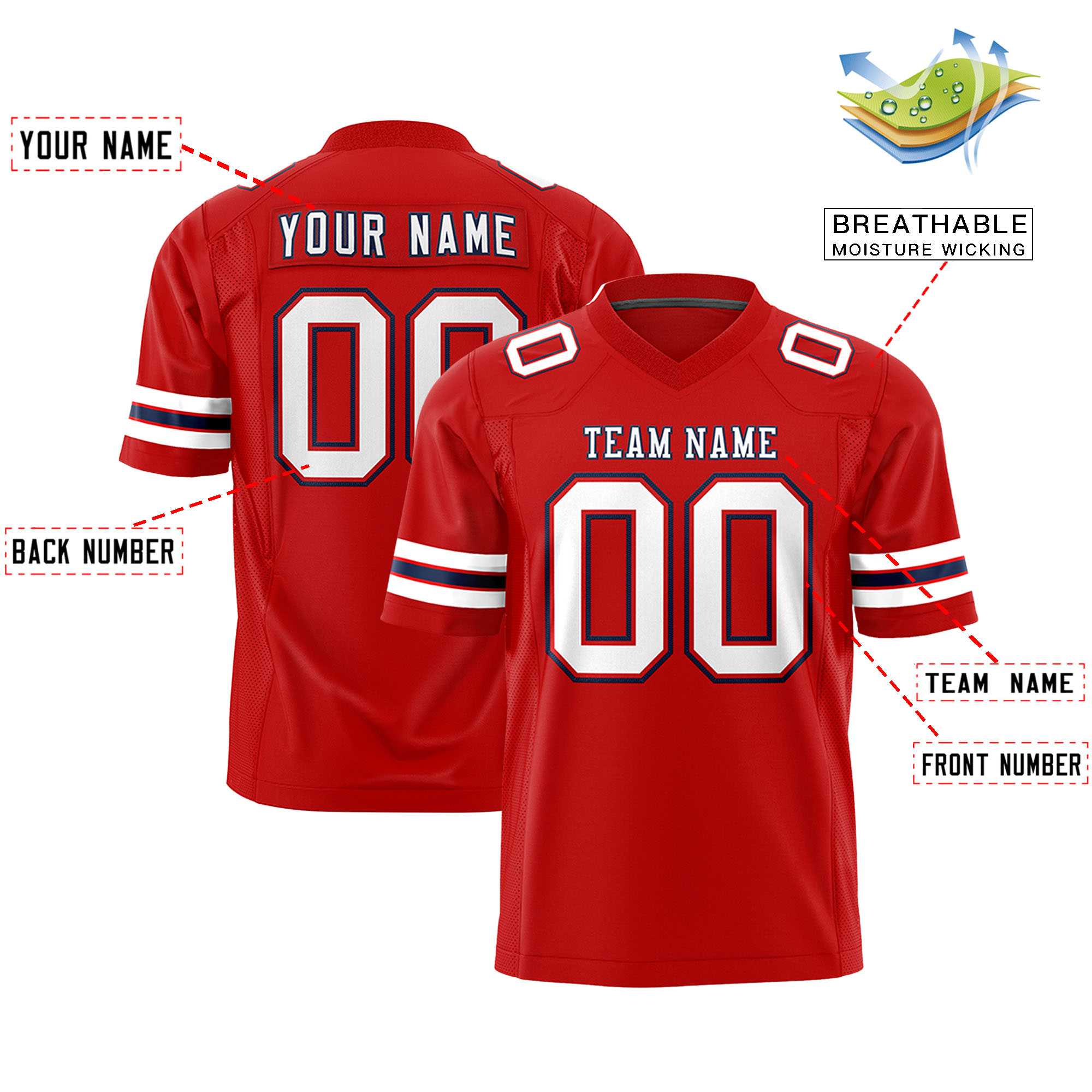 Custom Red White-Navy Personalized Classic Authentic Football Jersey