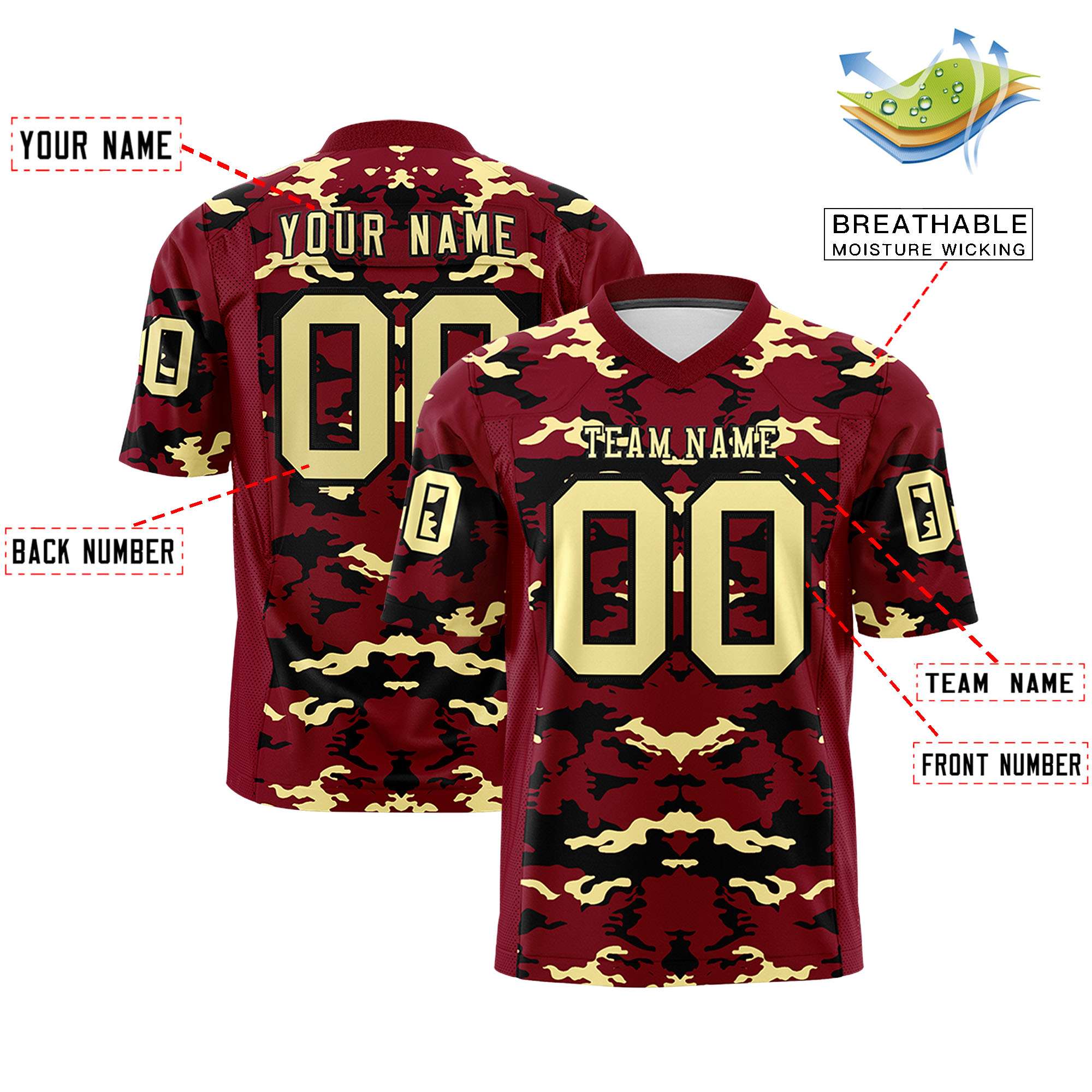 Custom Crimson Khaki-Black Personalized Camo Authentic Football Jersey