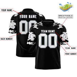 Custom Black White-Gray Personalized Camo Authentic Football Jersey