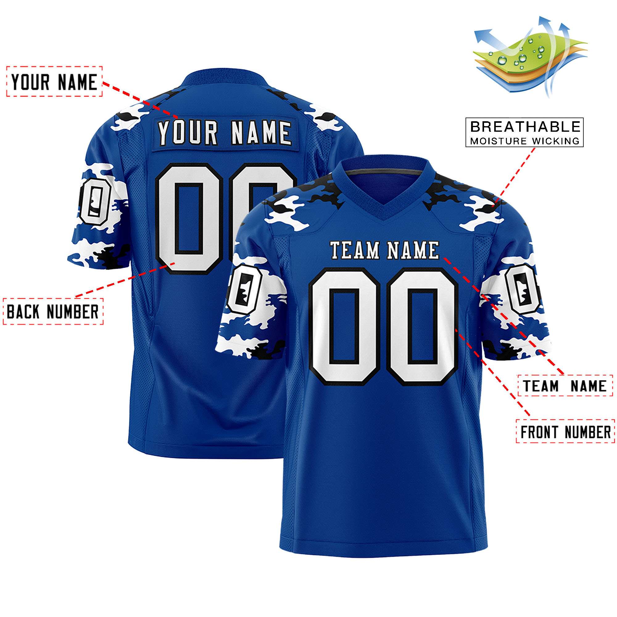 Custom Royal White-Black Personalized Camo Authentic Football Jersey