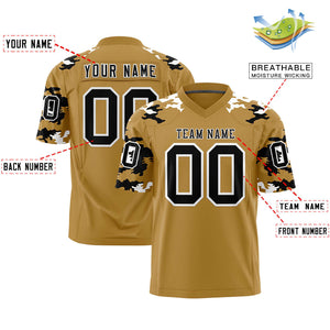 Custom Old Gold Black-White Personalized Camo Authentic Football Jersey