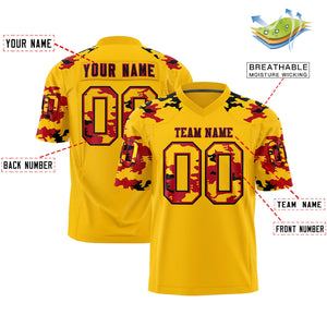 Custom Gold Black-Red Personalized Camo Authentic Football Jersey