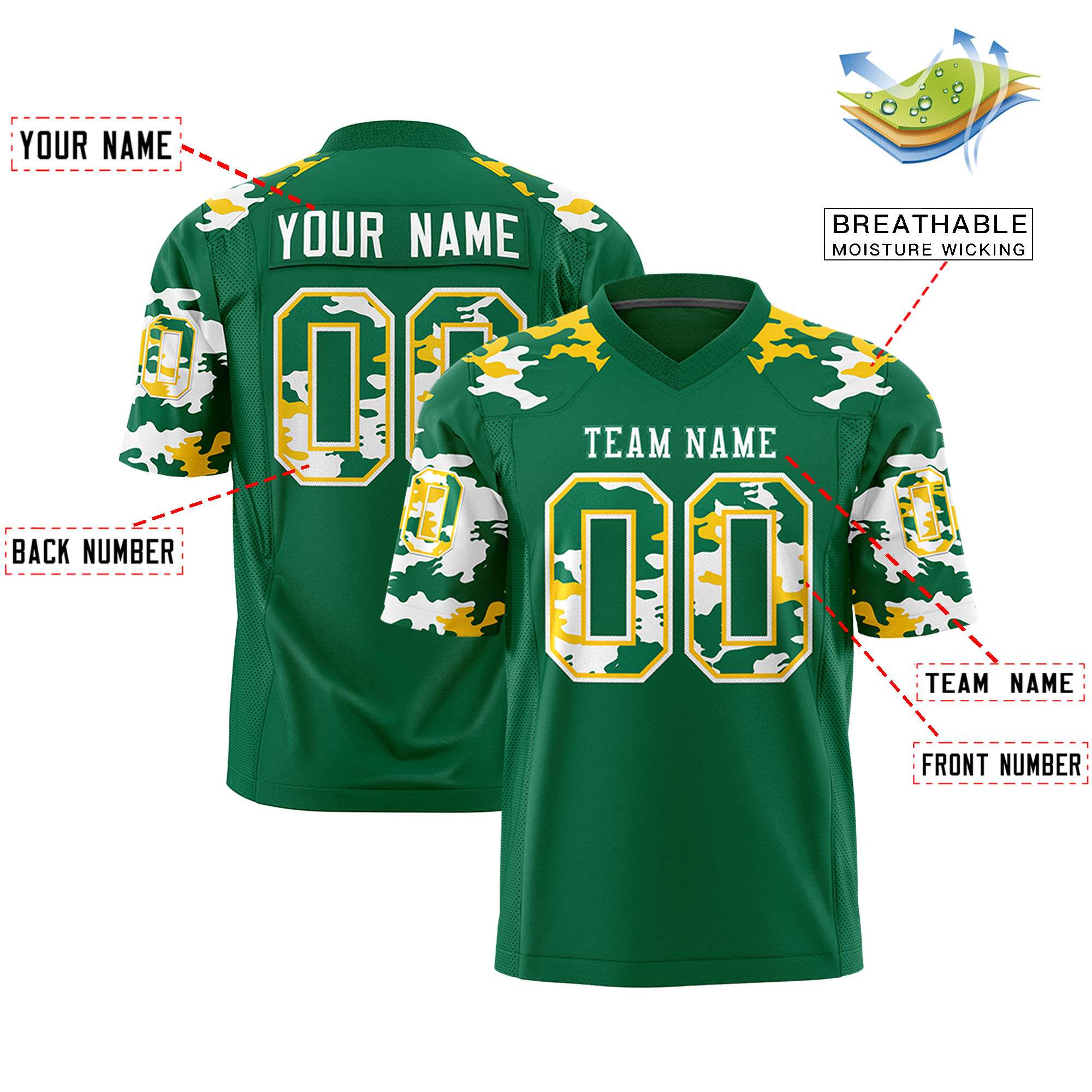 Custom Kelly Green White Personalized Camo Authentic Football Jersey