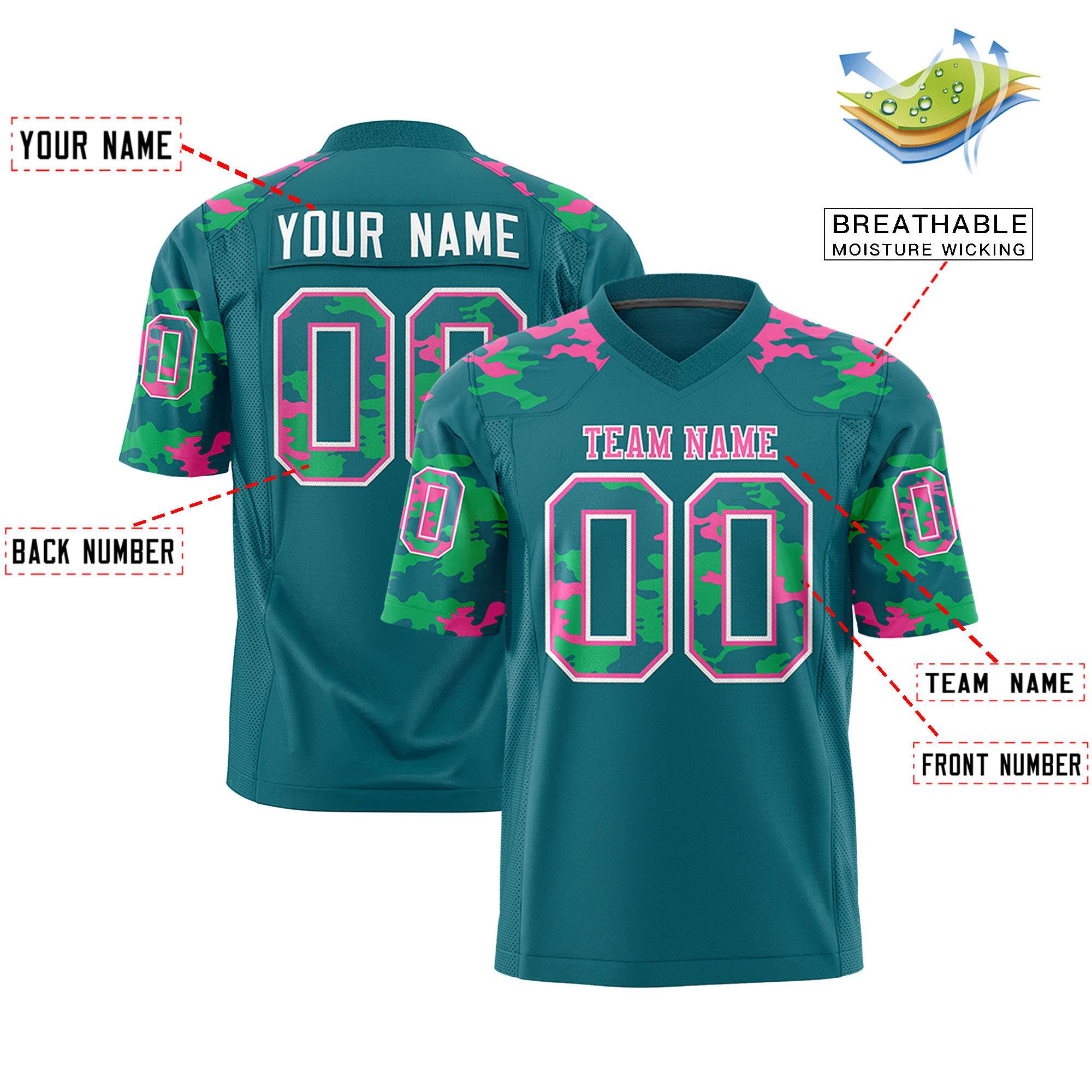 Custom Aqua White Personalized Camo Authentic Football Jersey