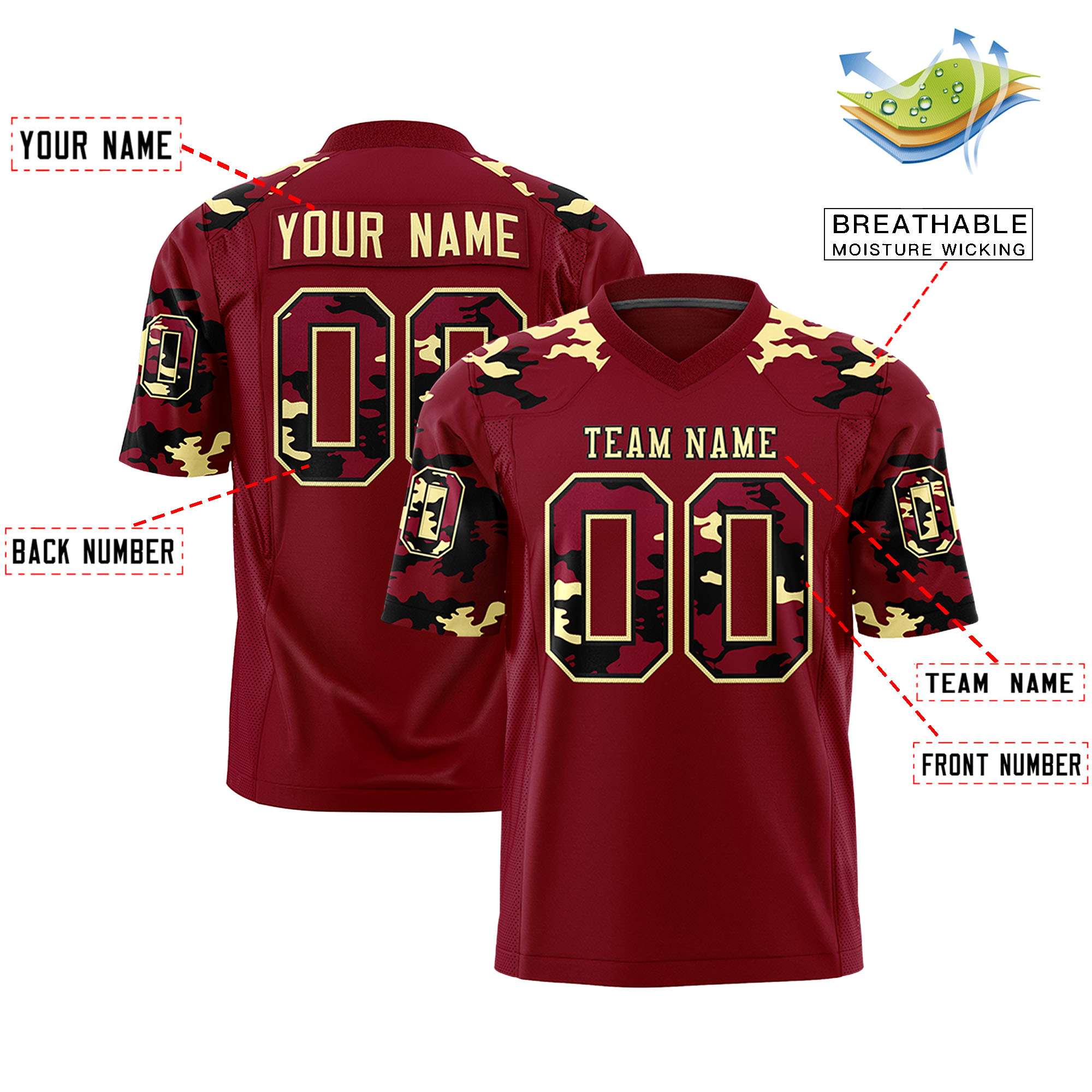 Custom Crimson Khaki Personalized Camo Authentic Football Jersey