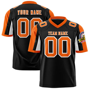 Custom Black Orange-White Color Block Personalized Raglan Sleeves Authentic Football Jersey