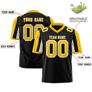 Custom Black Gold-White Color Block Personalized Raglan Sleeves Authentic Football Jersey