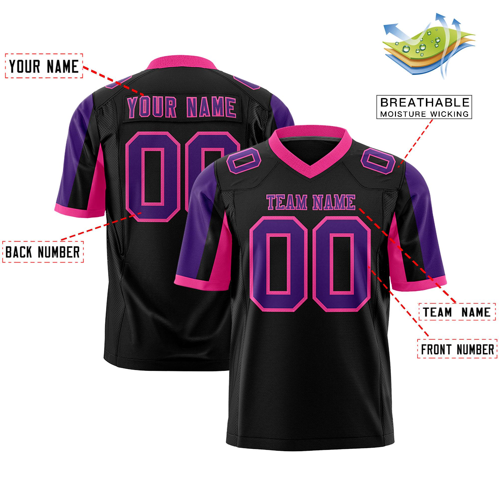 Custom Black Purple-Pink Color Block Personalized Raglan Sleeves Authentic Football Jersey