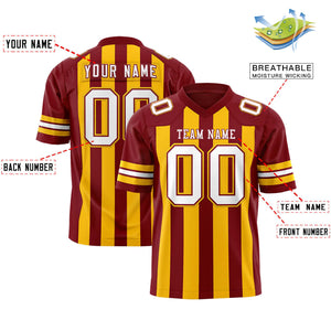 Custom Crimson Gold Personalized Thick Stripe Design Authentic Football Jersey