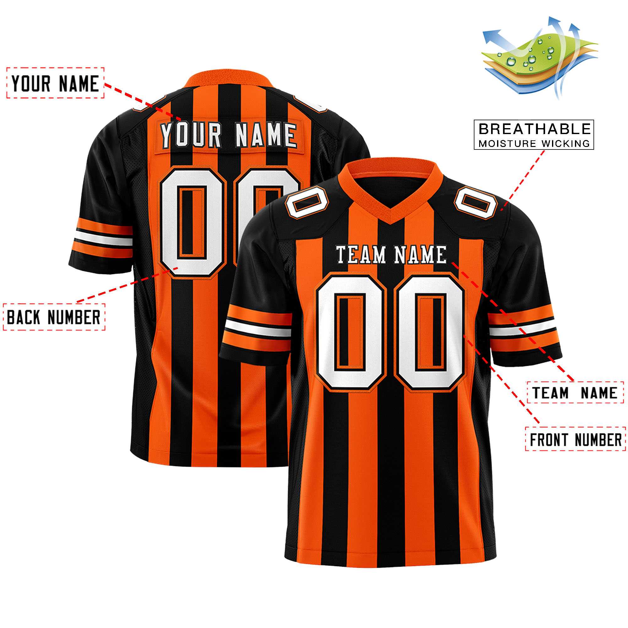 Custom Black Orange Personalized Thick Stripe Design Authentic Football Jersey