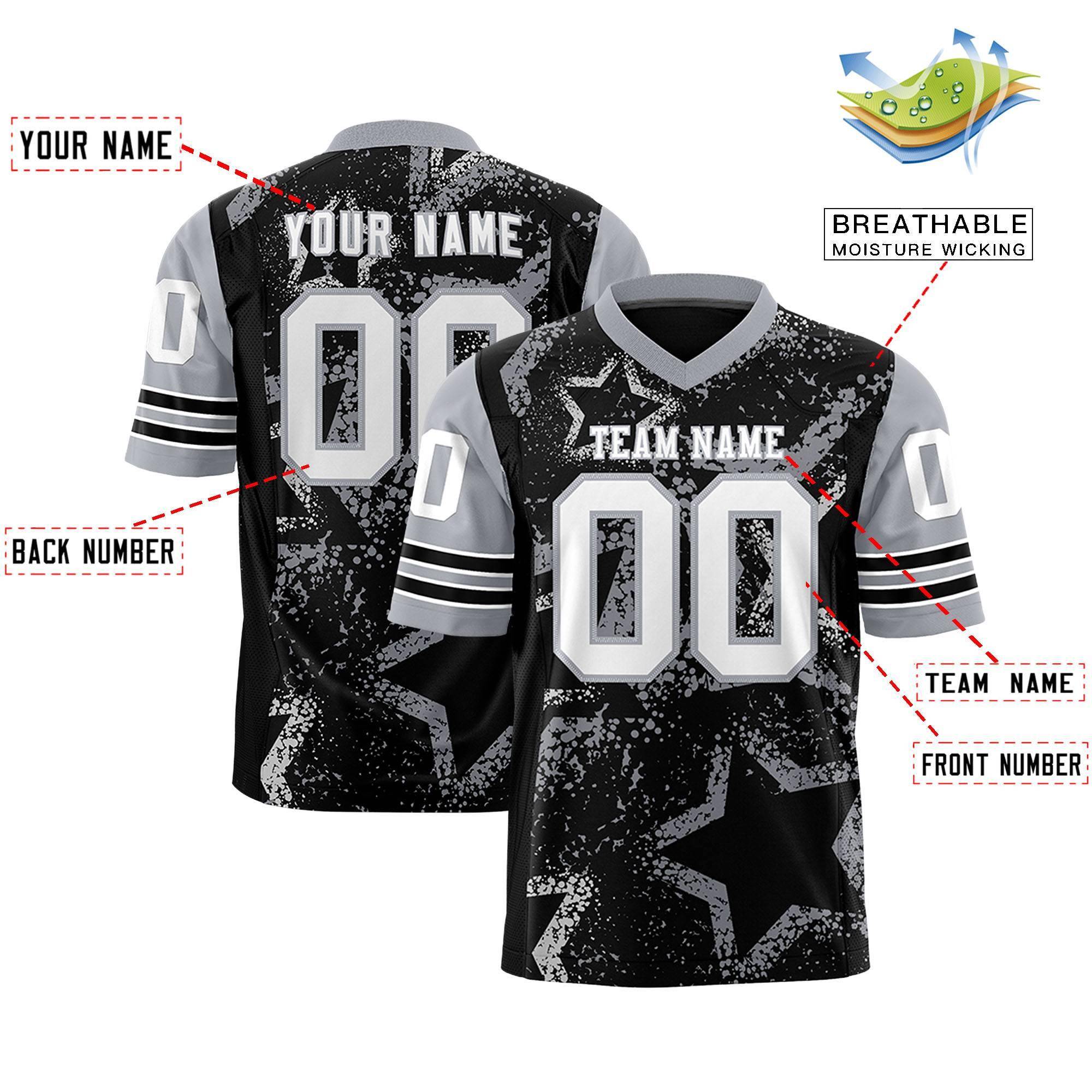 Custom Black Gray-White Personalized Star Pattern Design Authentic Football Jersey