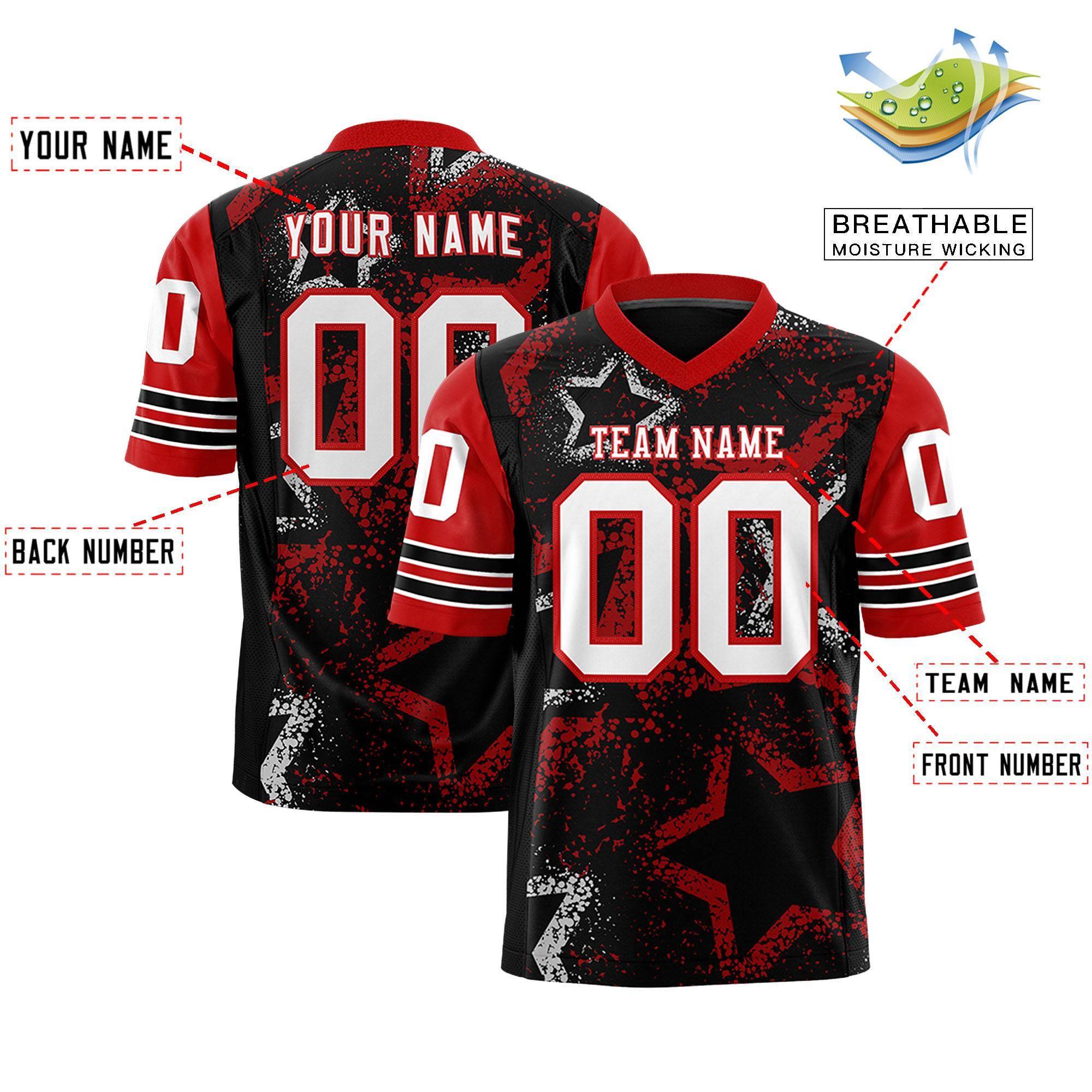 Custom Black Red-White Personalized Star Pattern Design Authentic Football Jersey