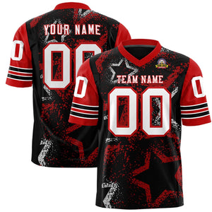 Custom Black Red-White Personalized Star Pattern Design Authentic Football Jersey