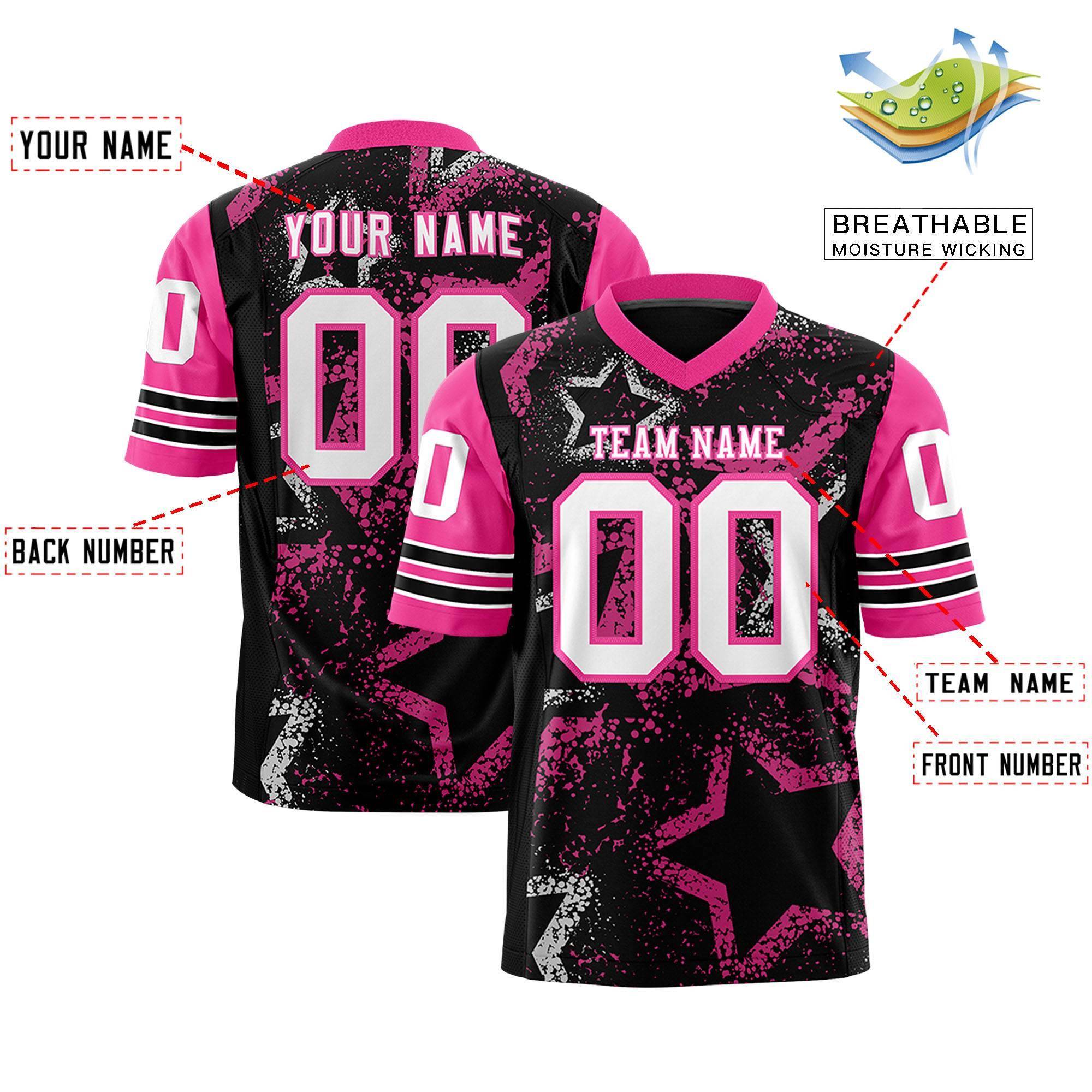 Custom Black Pink-White Personalized Star Pattern Design Authentic Football Jersey