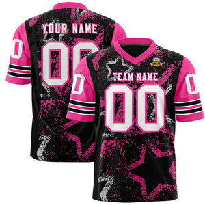 Custom Black Pink-White Personalized Star Pattern Design Authentic Football Jersey