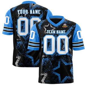 Custom Black Powder Blue-White Personalized Star Pattern Design Authentic Football Jersey