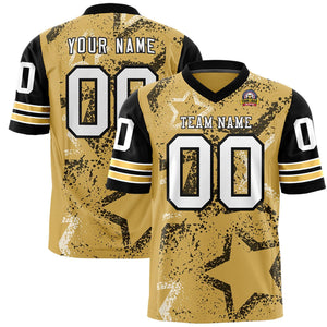 Custom Black Old Gold-White Personalized Star Pattern Design Authentic Football Jersey