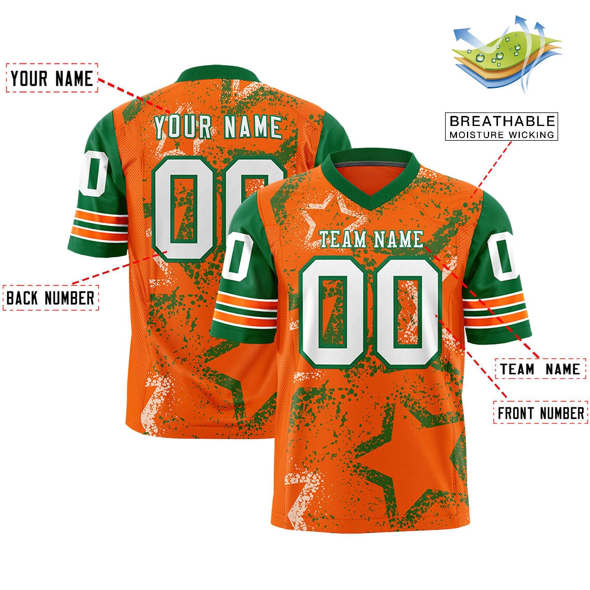 Custom Kelly Green Orange-White Personalized Star Pattern Design Authentic Football Jersey