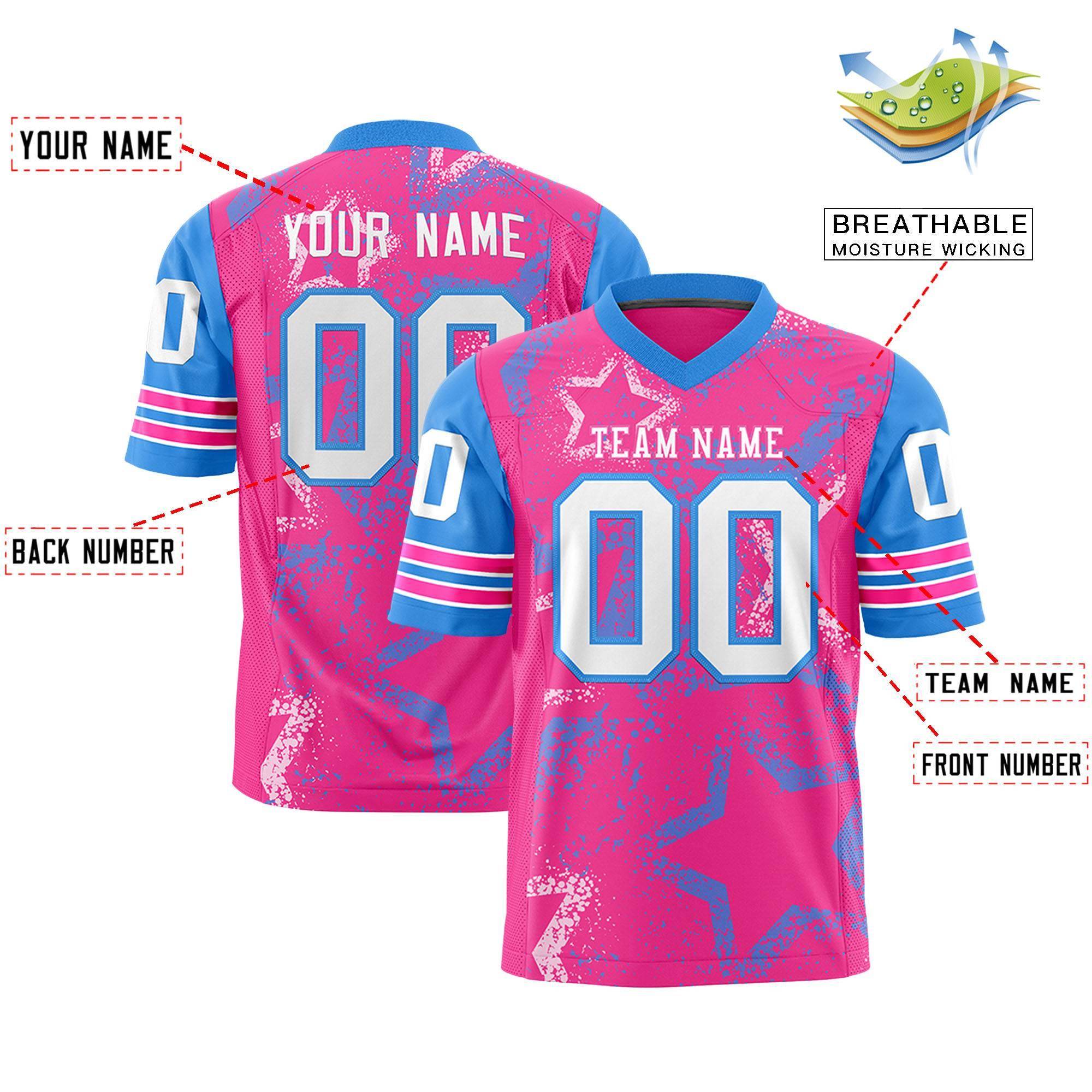 Custom Powder Blue Pink-White Personalized Star Pattern Design Authentic Football Jersey