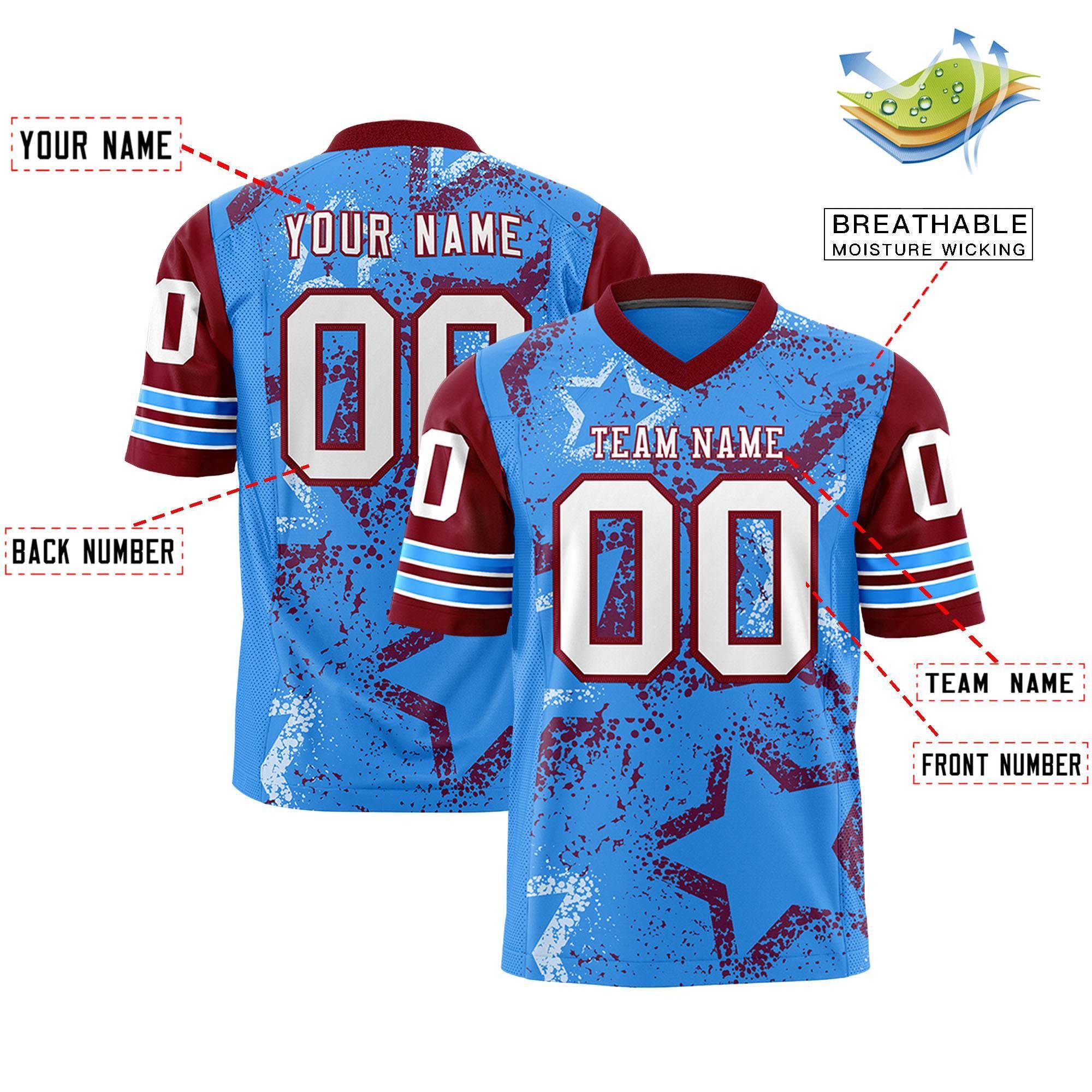 Custom Powder Blue Purple-White Personalized Star Pattern Design Authentic Football Jersey