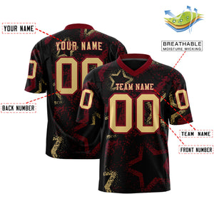 Custom Black Crimson-Khaki Personalized Star Graffiti Pattern Authentic Football Jersey