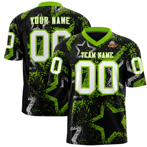 Custom Black Neon Green-White Personalized Star Graffiti Pattern Authentic Football Jersey