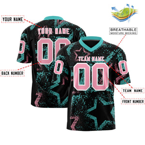 Custom Black Bright Green-Light Pink Personalized Star Graffiti Pattern Authentic Football Jersey