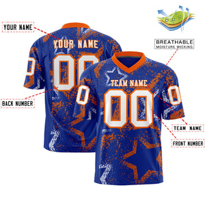 Custom Royal Orange-White Personalized Star Graffiti Pattern Authentic Football Jersey