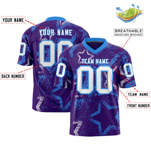 Custom Purple Powder Blue-White Personalized Star Graffiti Pattern Authentic Football Jersey