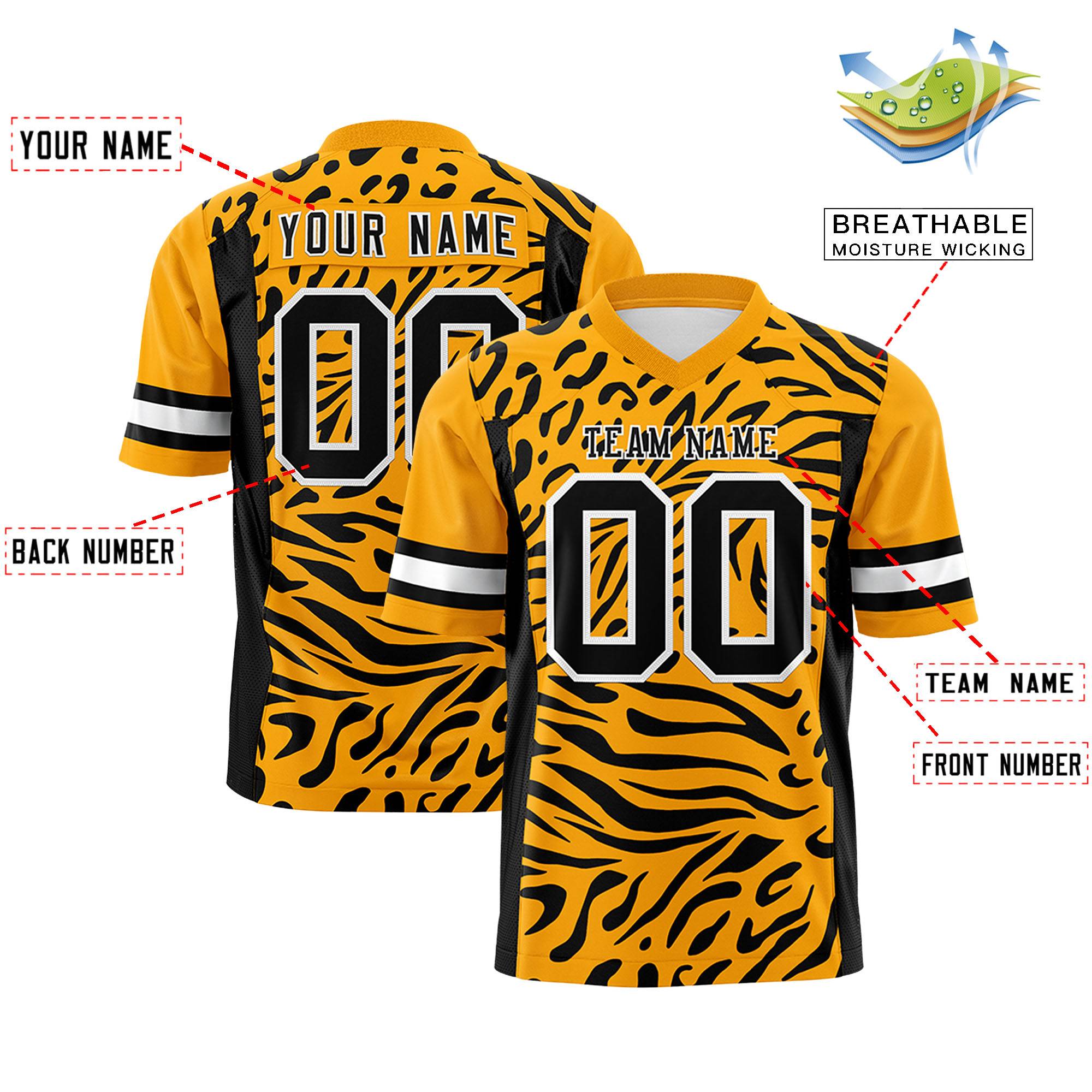 Custom Yellow Black Personalized Zebra Stripes Pattern Authentic Football Jersey