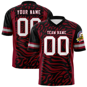 Custom Black Crimson Personalized Zebra Stripes Pattern Authentic Football Jersey