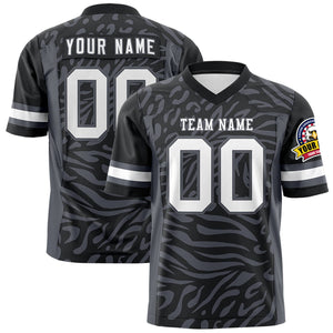 Custom Black Dark Gray Personalized Zebra Stripes Pattern Authentic Football Jersey