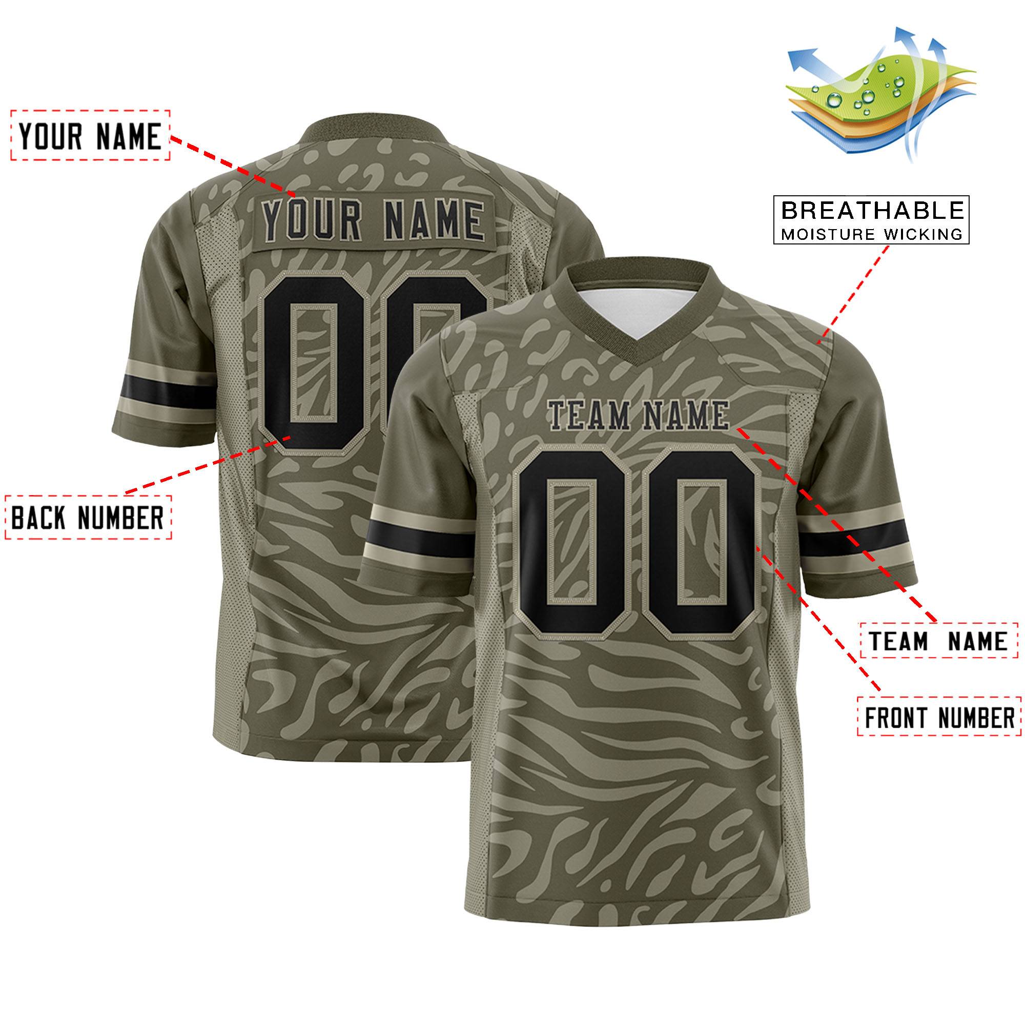 Custom Burnt Olive Cream Personalized Zebra Stripes Pattern Authentic Football Jersey