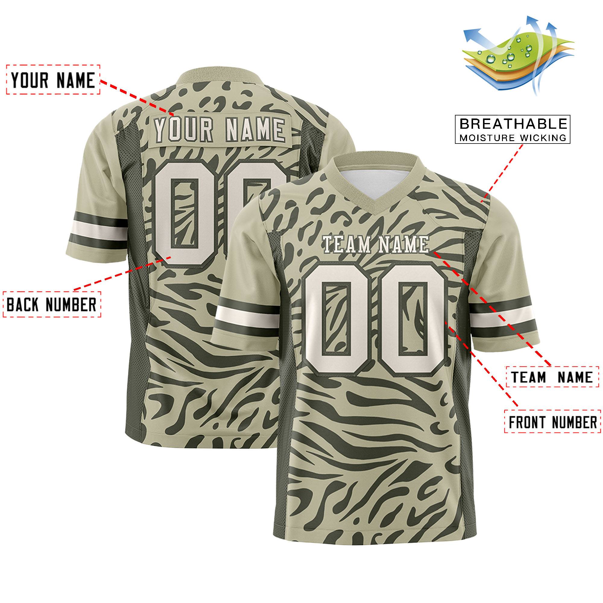 Custom Camel Olive Personalized Zebra Stripes Pattern Authentic Football Jersey