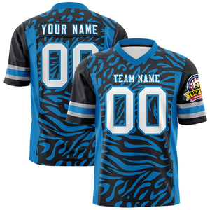 Custom Black Powder Blue Personalized Zebra Stripes Pattern Authentic Football Jersey