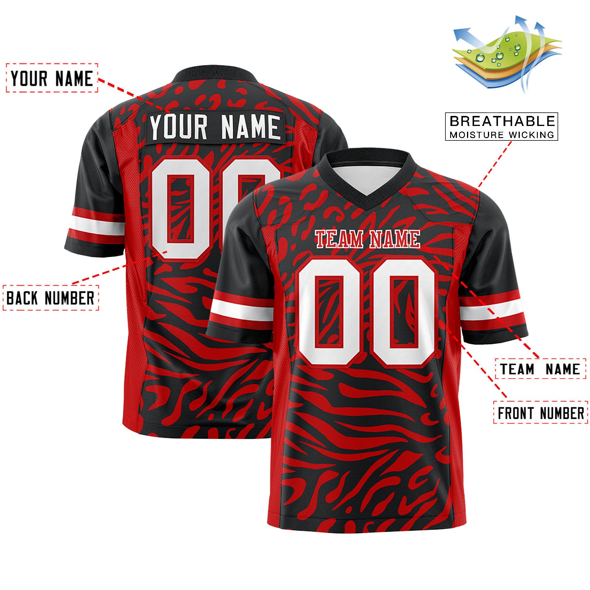 Custom Black Red Personalized Zebra Stripes Pattern Authentic Football Jersey