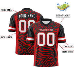 Custom Black Red Personalized Zebra Stripes Pattern Authentic Football Jersey