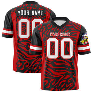 Custom Black Red Personalized Zebra Stripes Pattern Authentic Football Jersey