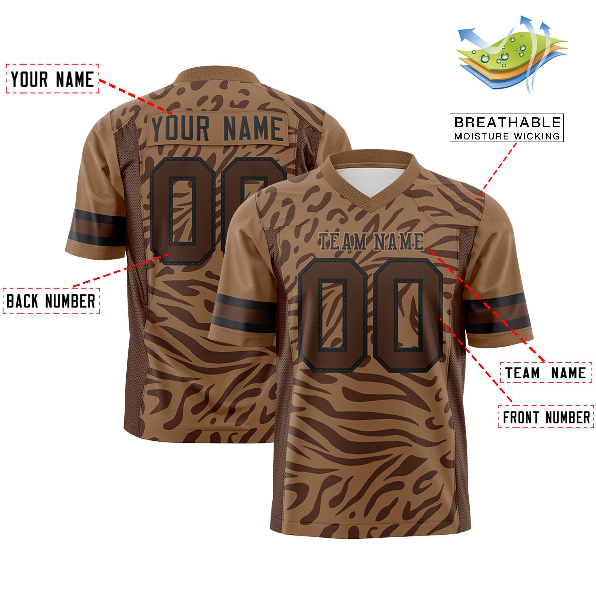 Custom Tobacco Brown Brown Personalized Zebra Stripes Pattern Authentic Football Jersey