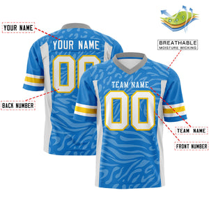 Custom Powder Blue Light Gray Personalized Zebra Stripes Pattern Authentic Football Jersey