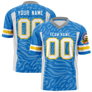 Custom Powder Blue Light Gray Personalized Zebra Stripes Pattern Authentic Football Jersey