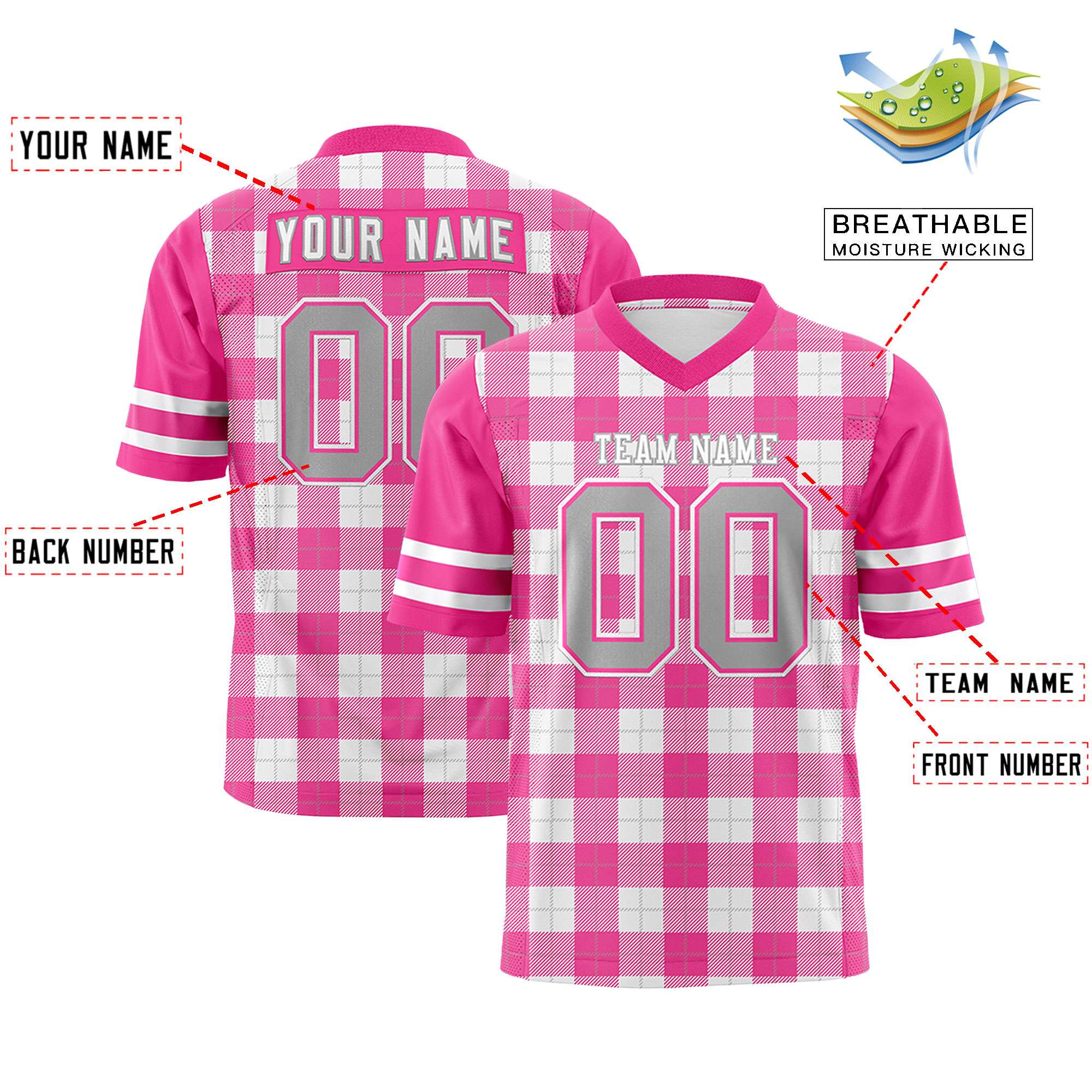 Custom Pink White Personalized Plaid Pattern Design Authentic Football Jersey