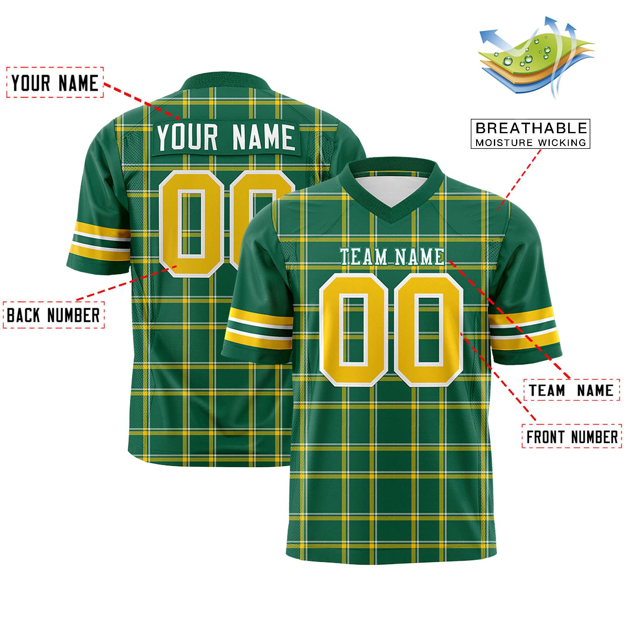 Custom Kelly Green Personalized Plaid Pattern Design Authentic Football Jersey