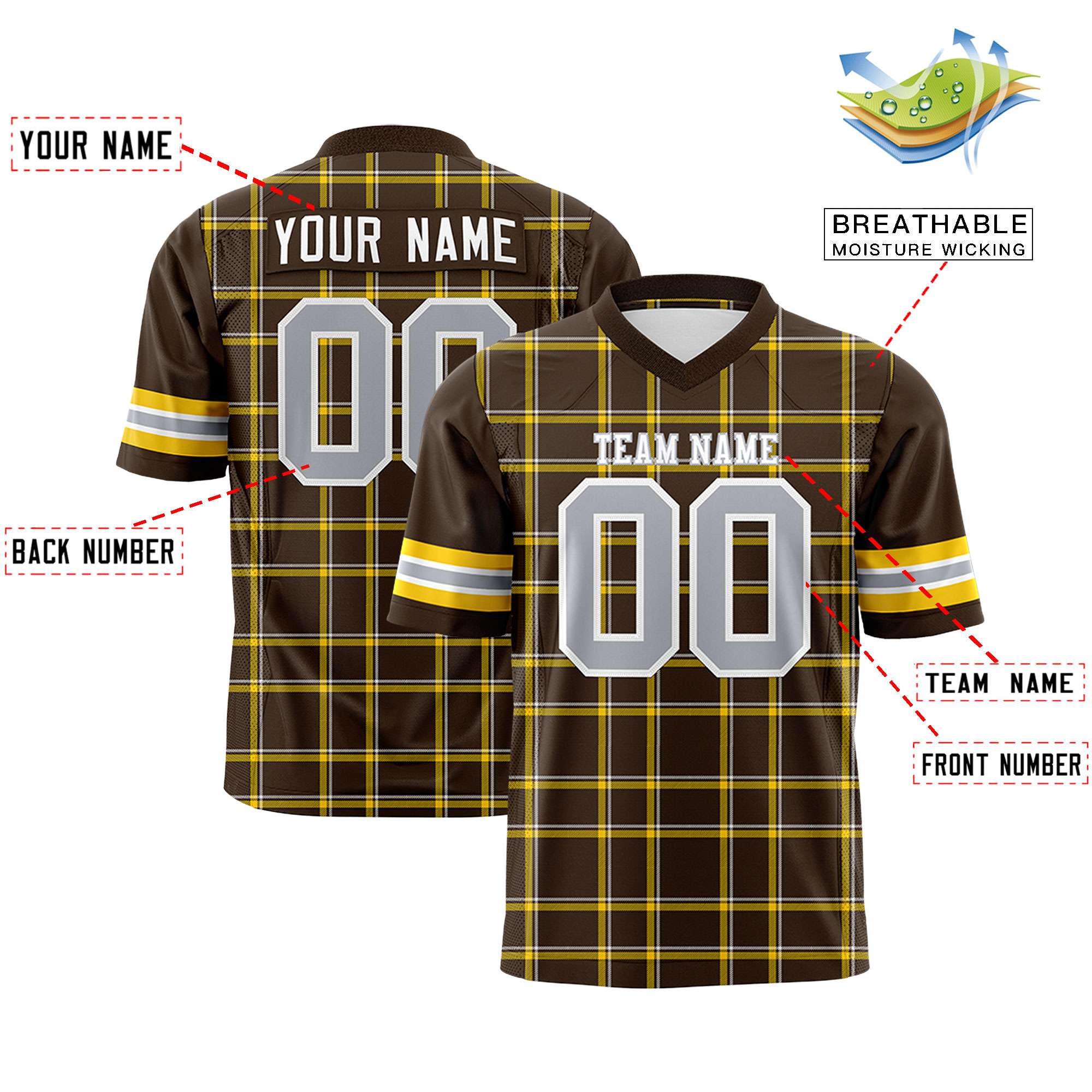 Custom Brown Personalized Plaid Pattern Design Authentic Football Jersey