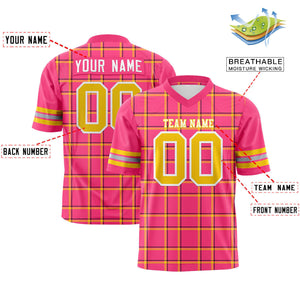 Custom Pink Personalized Plaid Pattern Design Authentic Football Jersey