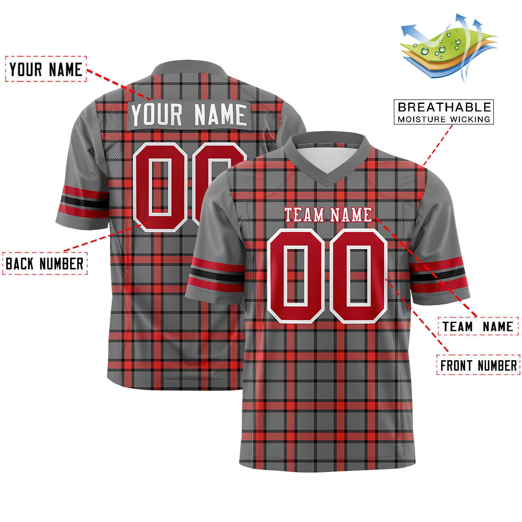 Custom Gray Personalized Plaid Pattern Design Authentic Football Jersey