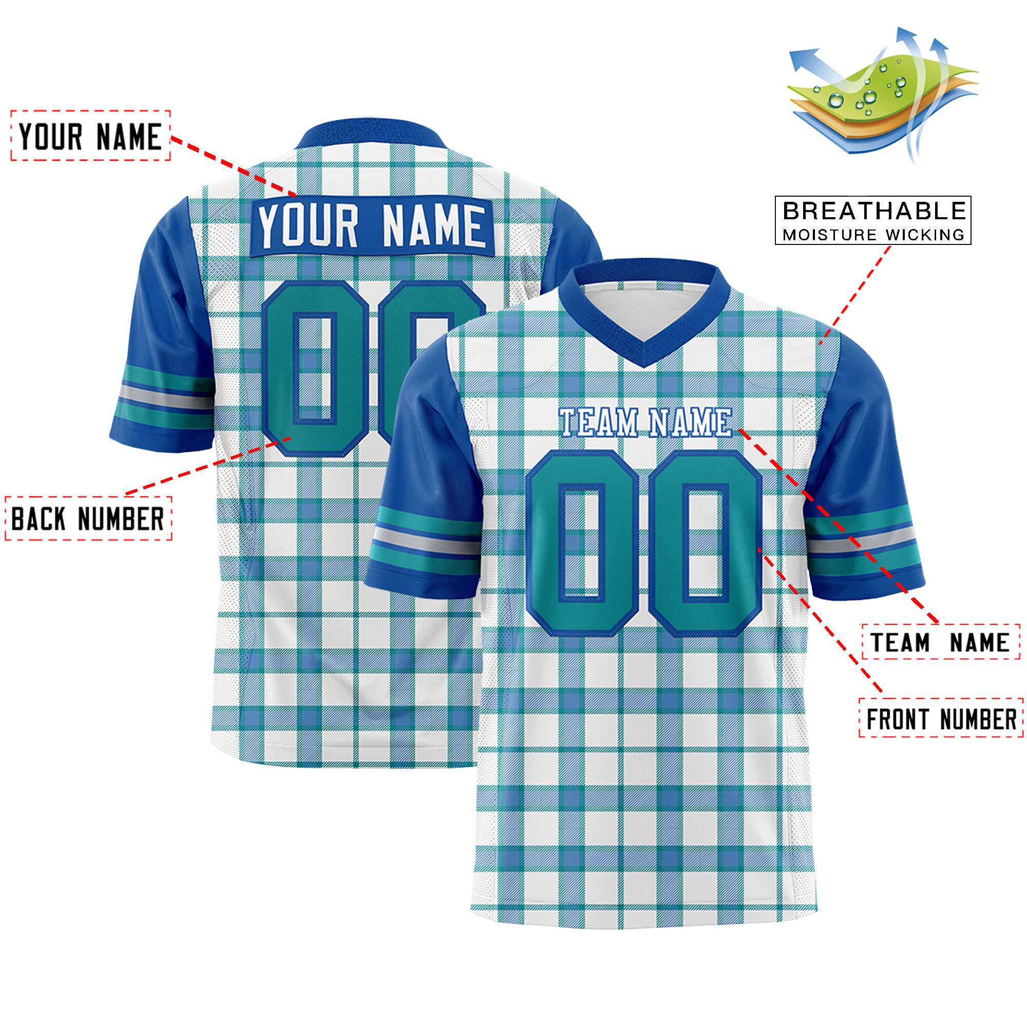 Custom Royal Personalized Plaid Pattern Design Authentic Football Jersey