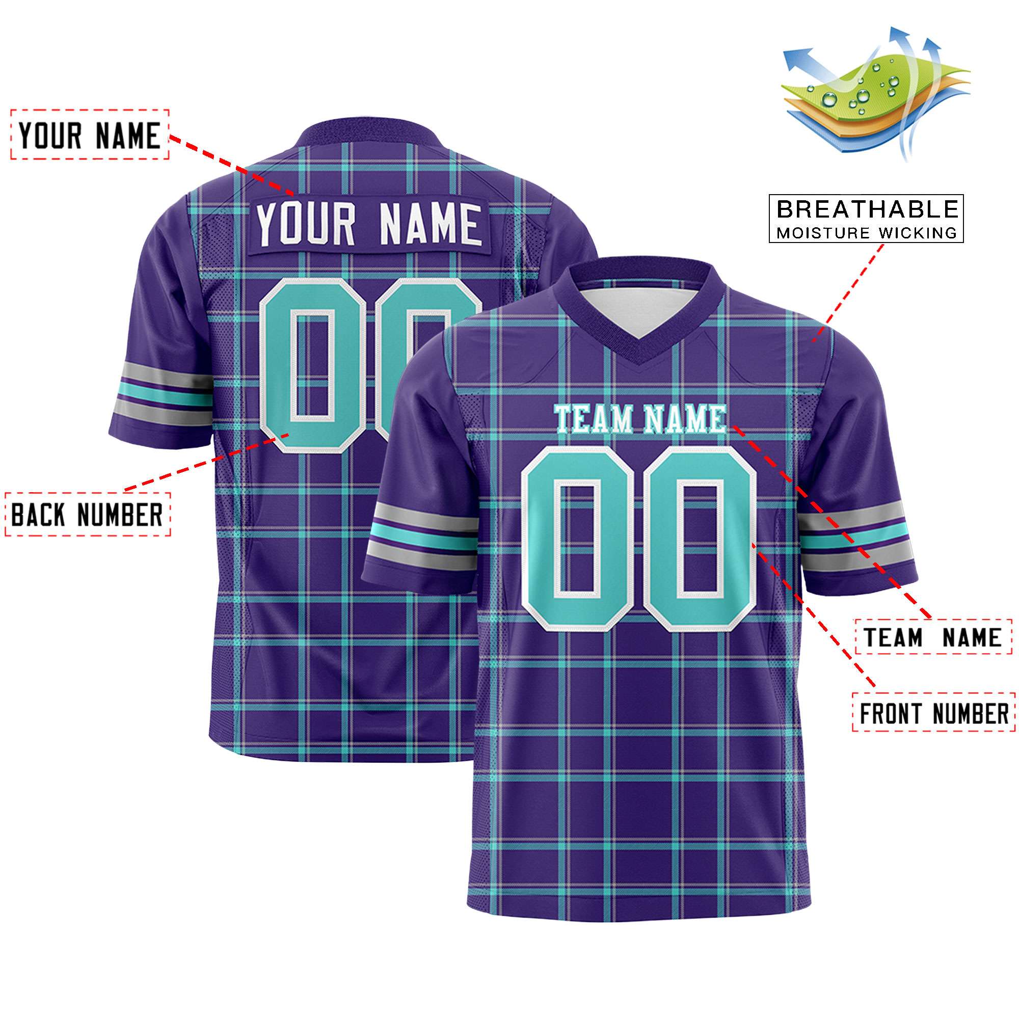 Custom Purple Personalized Plaid Pattern Design Authentic Football Jersey