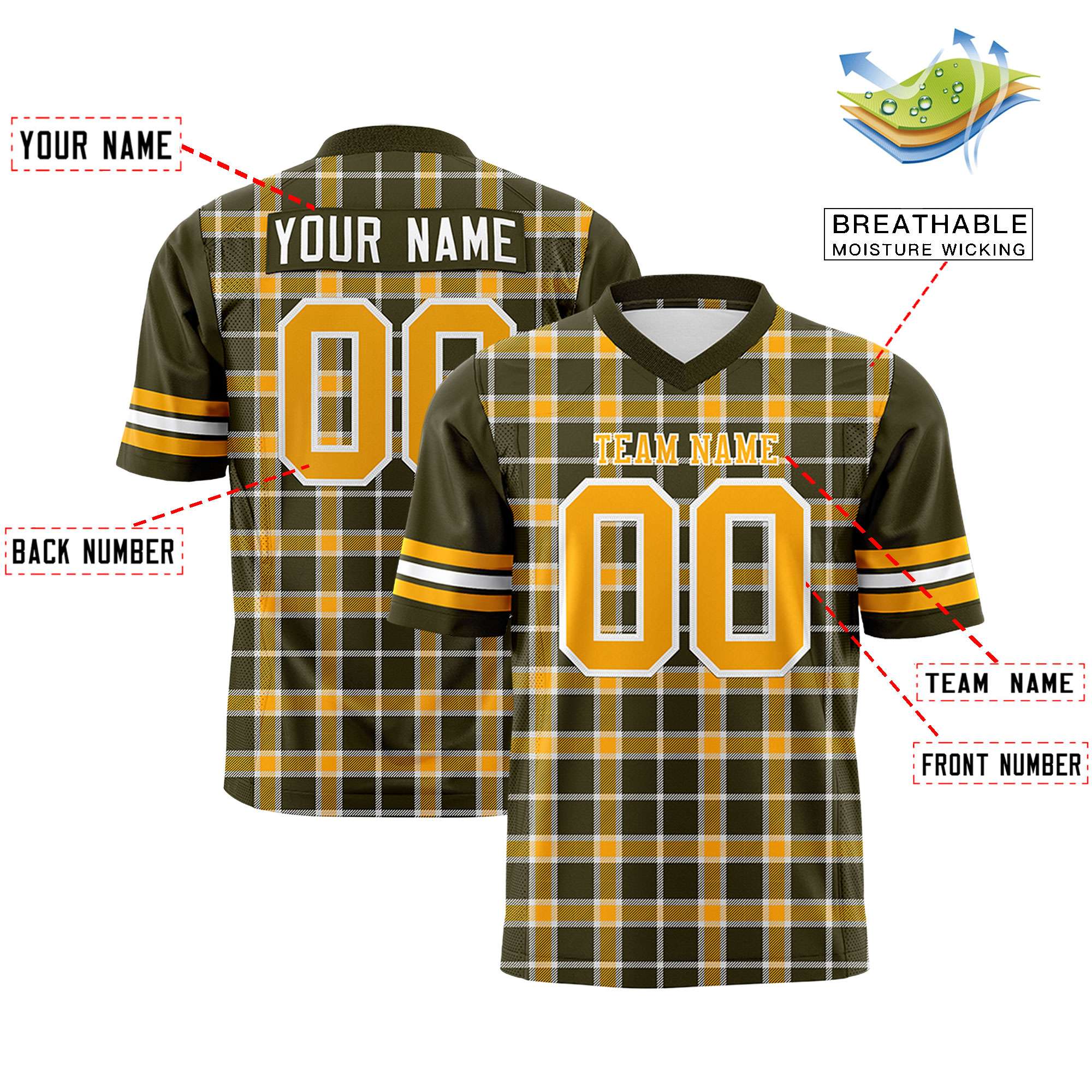 Custom Yellow Olive Personalized Plaid Pattern Design Authentic Football Jersey